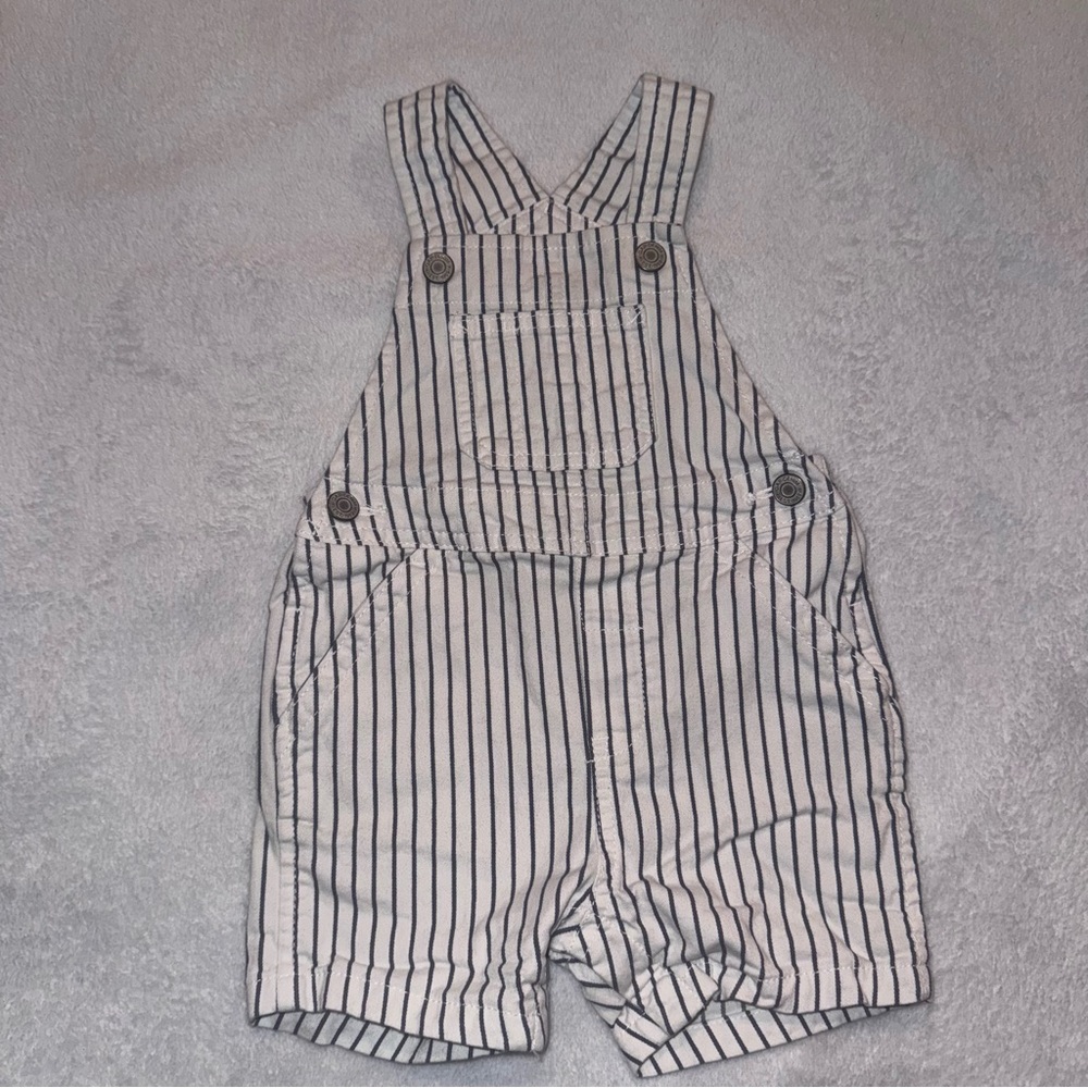 Baby GAP White and Navy Striped Short Overalls